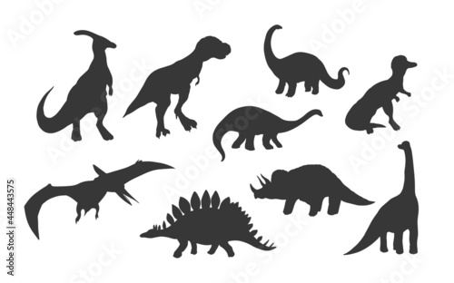 Set of silhouette  dinosaurs isolated on white background vector  illustration.