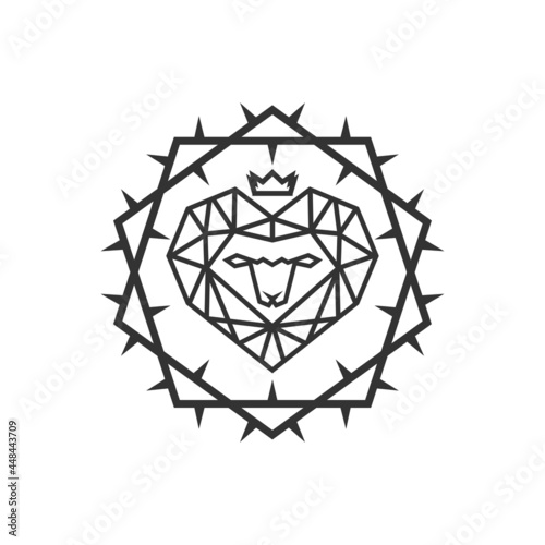 Christian illustration. Church logo. Lamb of God in a crown and framed with a crown of thorns.