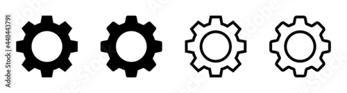 Gear or cog icon set. Settings icons. Set of gear icons for settings button. Flat style vector symbols. 
