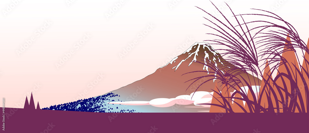 ススキと浮世絵の富士山の秋の背景イラスト Stock ベクター Adobe Stock