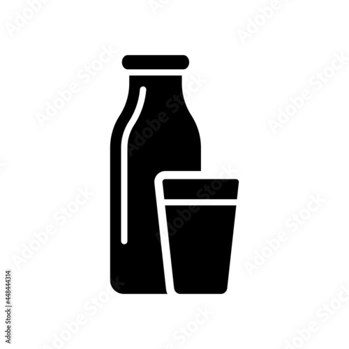 Bottle and glass icon. Black silhouette. Front side view. Vector simple flat graphic illustration. The isolated object on a white background. Isolate.