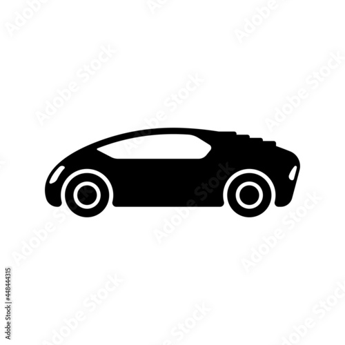 Car icon. Sports racing transport. Black silhouette. Side view. Vector simple flat graphic illustration. The isolated object on a white background. Isolate.