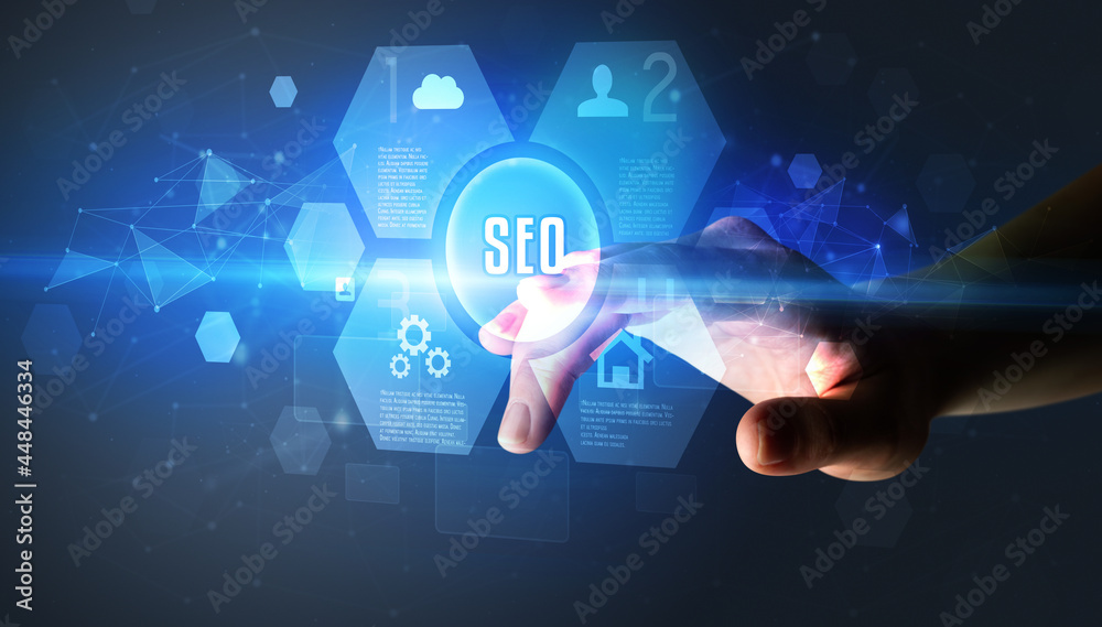 Hand touching digital button