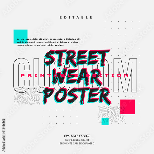 Streetwear city poster glitch text effect editable premium vector