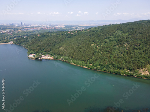 Aerial summer view of Pancharevo lake, Bulgaria