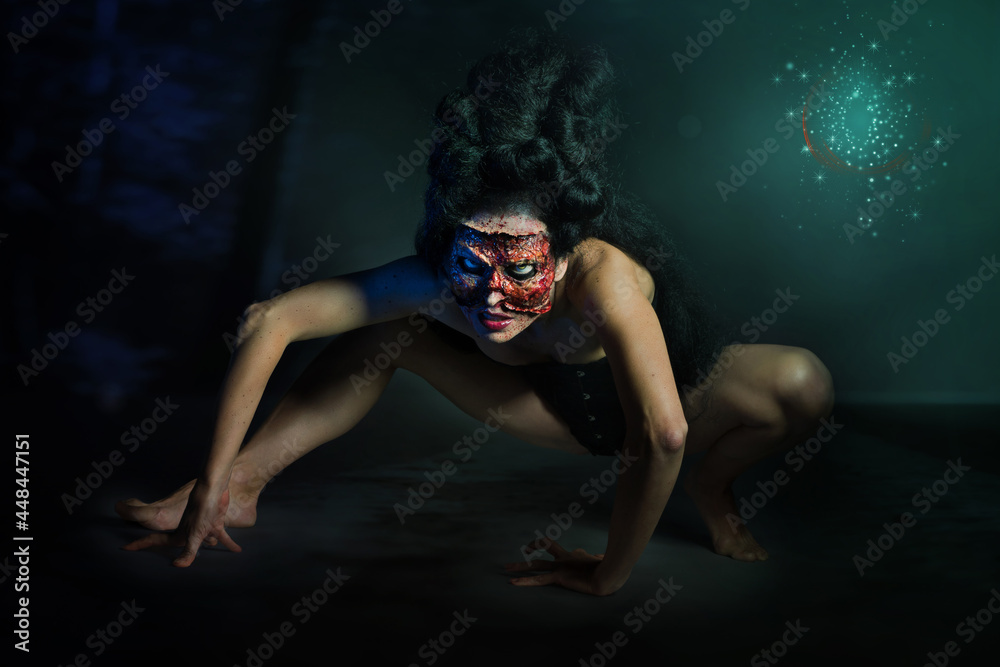 Creepy woman without a face in front of a forest background Creepy woman without a face in front of a forest background