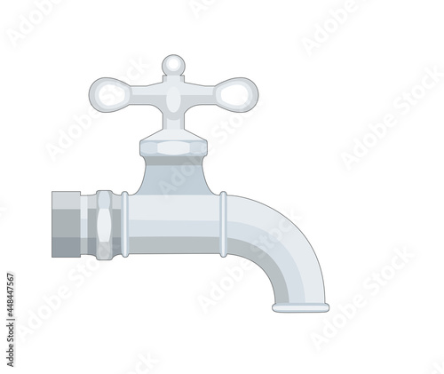 Wasserhahn mit Kreuzgriff, seitlicher Ansicht,  
Vektor Illustration isoliert auf weißem Hintergrund