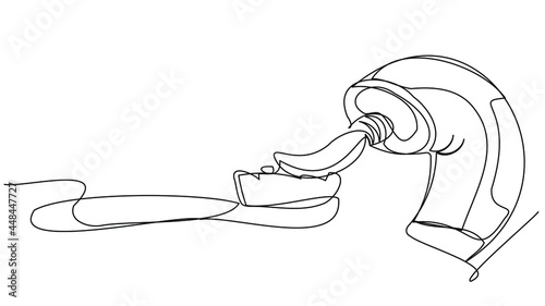 Toothpaste and brush in one line on a white background. Vector illustration of brushing teeth.