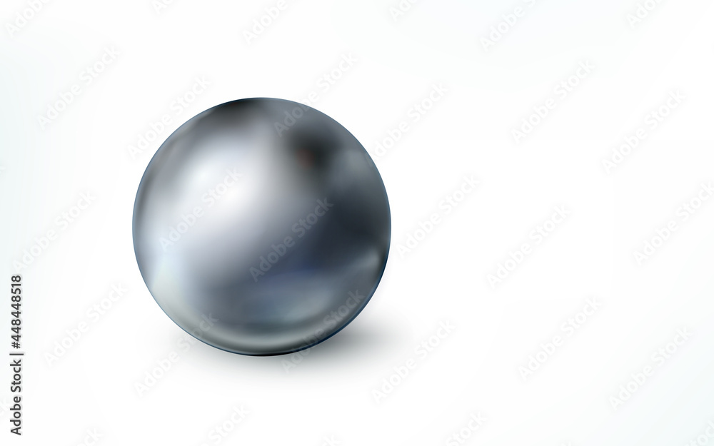 Obraz premium Realistic metal sphere isolated on white background. Orb. Grey polished glossy ball, chrome metallic circle object. Vector illustration