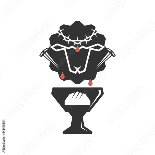 Christian illustration. Church logo. The Lamb of God who took upon himself the sin of the world, and the symbols of the sacrament.