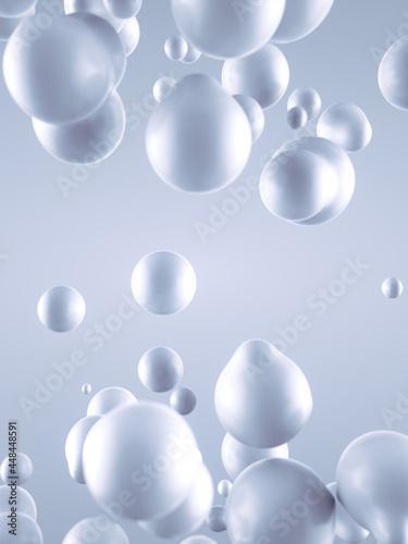 Abstract white art background of floating liquid blobs, metaballs. Fluid wavy texture. 3d rendering digital illustration