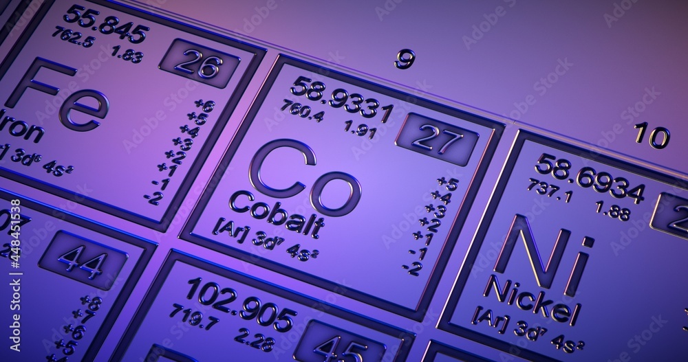 Cobalt. Closeup periodic table of the elements. Cobalt. Closeup periodic table of the elements.