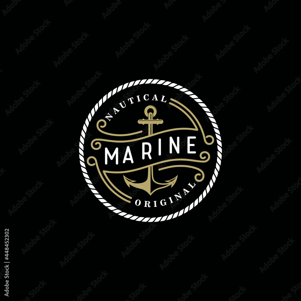 Anchor vector logo badge. Sea, vintage or sailor and sea symbol, design template, premium quality.