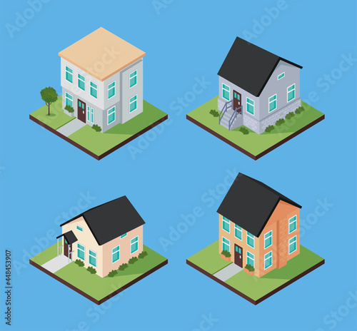 four houses isometric