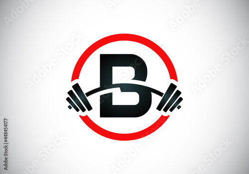 Initial B monogram alphabet with a barbell. Lifting vector logo design. Modern vector logo for bodybuilding, gym, fitness club, business, and company identity