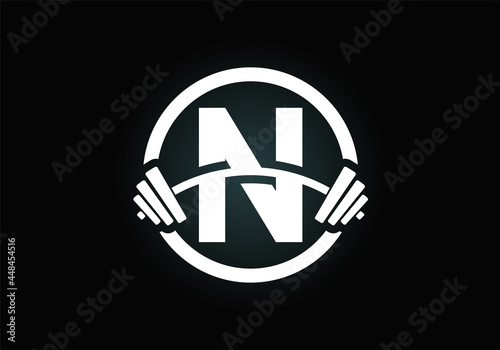Initial N monogram alphabet with a barbell. Lifting vector logo design. Modern vector logo for bodybuilding, gym, fitness club, business, and company identity
