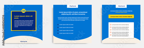 Social media faq, question, answer post banner layout template with geometric shape background and bubble message design element in blue yellow white color