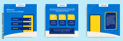 Social media faq, question, answer post banner layout template with geometric shape background and bubble message design element in blue yellow white color