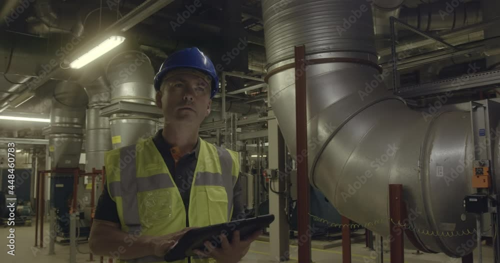 Male engineer inspecting an industrial plant room