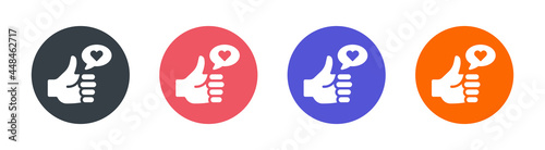 Thumb up with love on bubble icon. Social media notification icon with heart symbol.