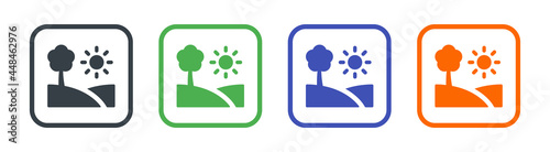Tree, sun, hill icon set. Landscape symbol vector illustration