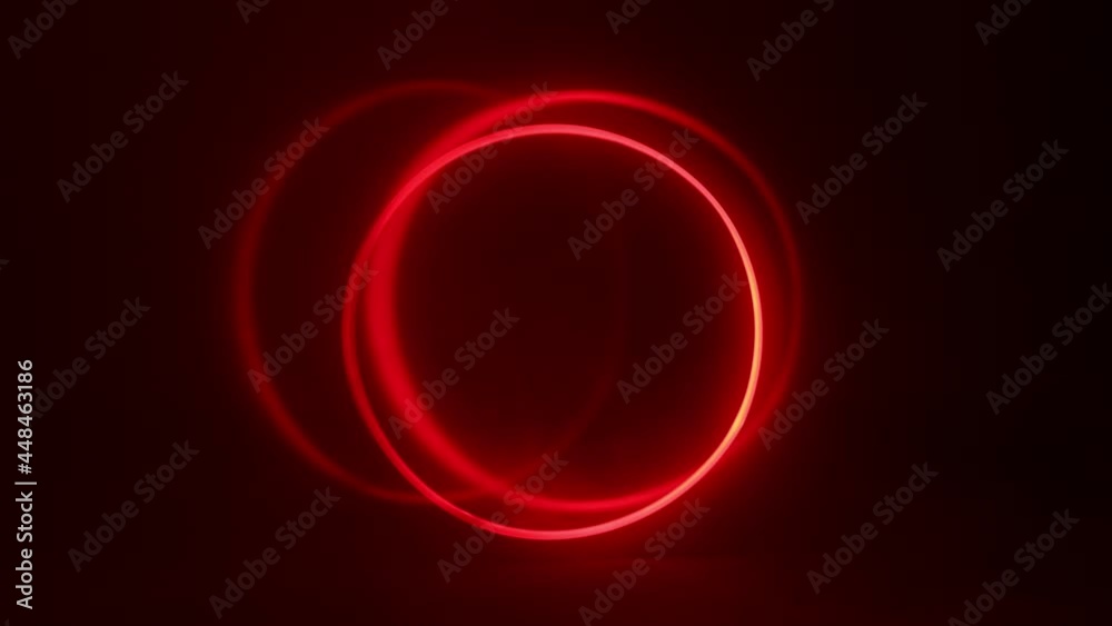 Futuristic smoke. Neon red geometric circle on a dark background. Sci Fi modern. Round mystical portal.