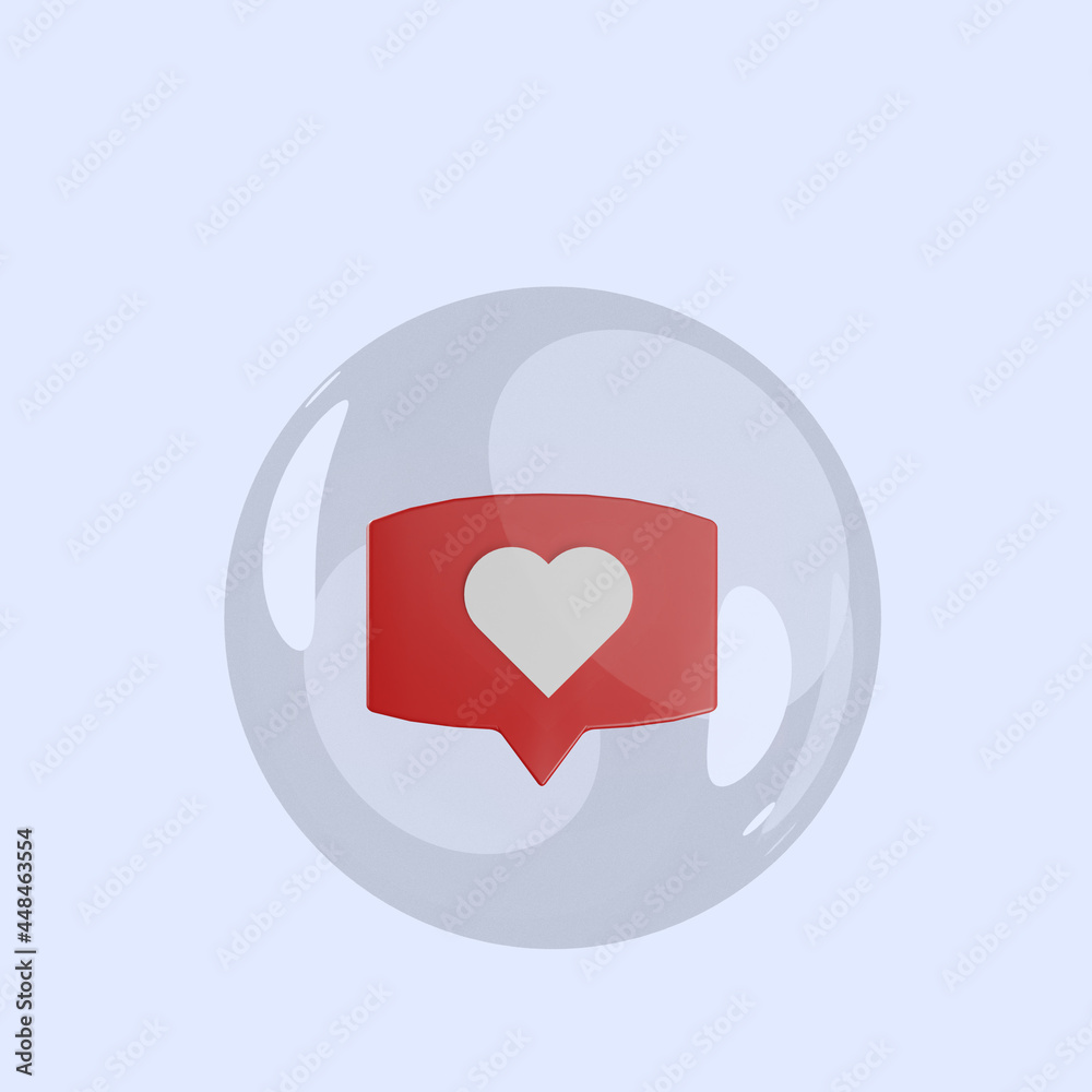 3d illustration of object chat love icon inside bubbles