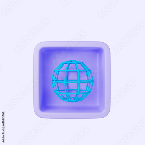 3d illustration of simple icon globe on cube