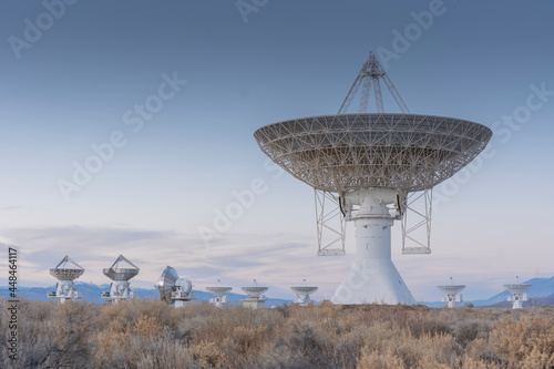 Fototapeta Naklejka Na Ścianę i Meble -  Radio Telescope Radar Dishes in Desert at night Astrophotography 
