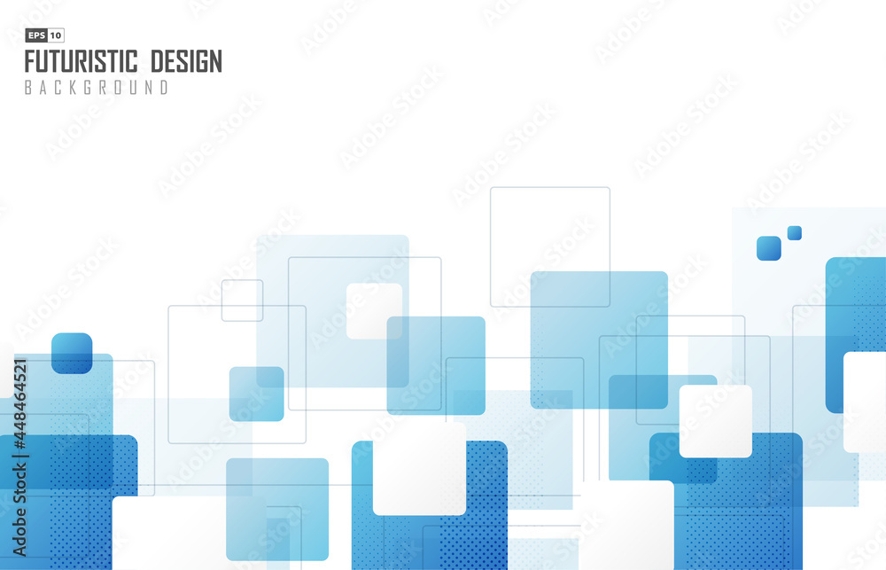 Abstract techno design of blue square matrix with halftone decorative artwork. Overlapping for modern design background. illustration vector