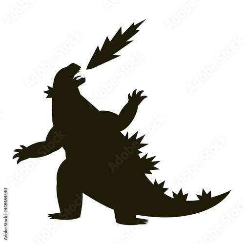 Black silhouette Godzilla vector. Monster in the city