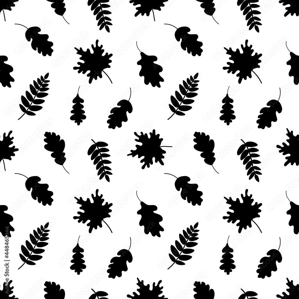 Seamless pattern of black leaves. vector illustration