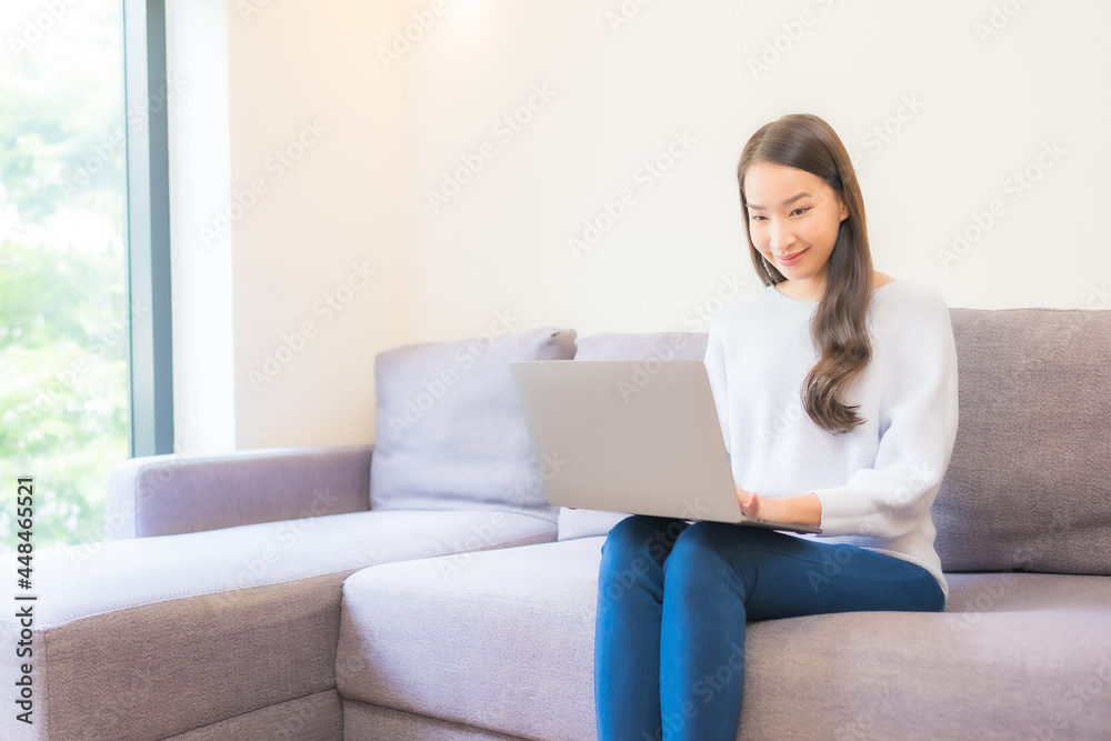 Portrait beautiful young asian woman use laptop for working Portrait beautiful young asian woman use laptop for working