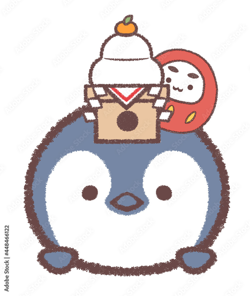 ペンギンヒナと鏡餅と達磨