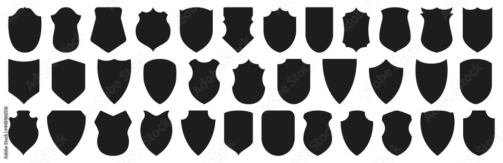 Protect shield icon symbols black silhouette vector set illustration