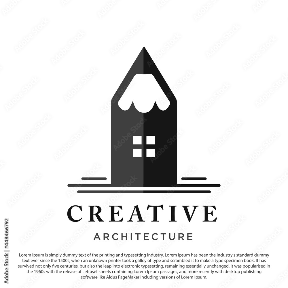 Creative architecture logo design. Pencil with window vector for construction logo