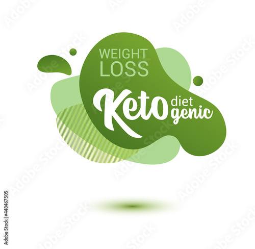 Keto frendly badge. Green amoeba design of sticker for keto diet menu, poster, flyer.