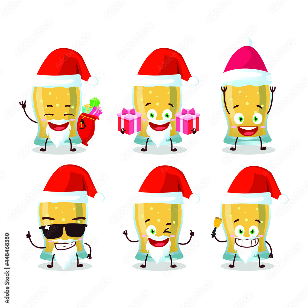 Santa Claus emoticons with glass of cider cartoon character. Vector illustration