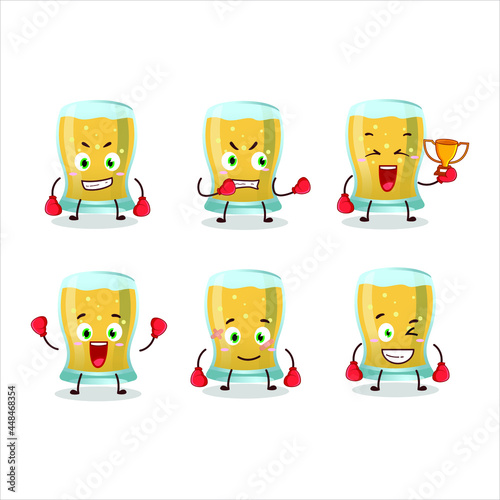 A sporty glass of cider boxing athlete cartoon mascot design. Vector illustration