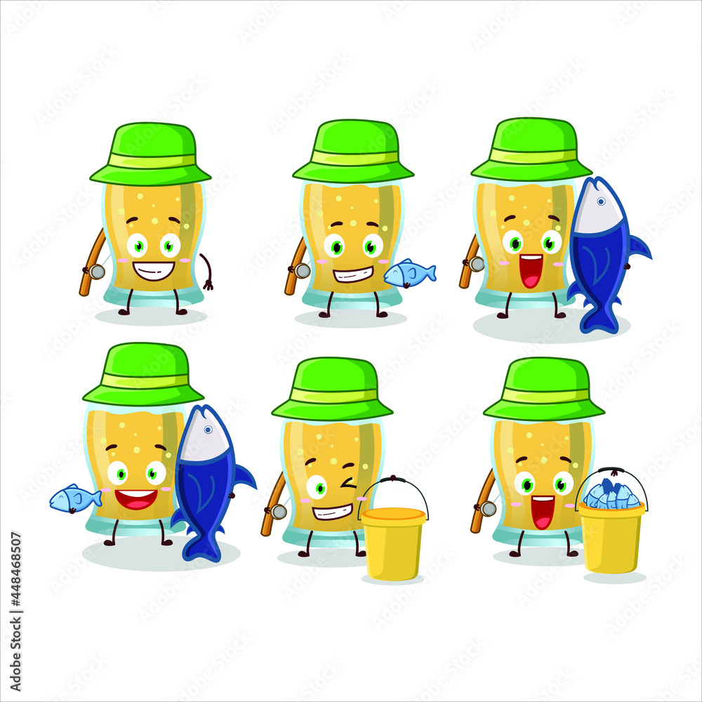 A fisherman glass of cider cartoon picture catch a big fish. Vector illustration A fisherman glass of cider cartoon picture catch a big fish. Vector illustration