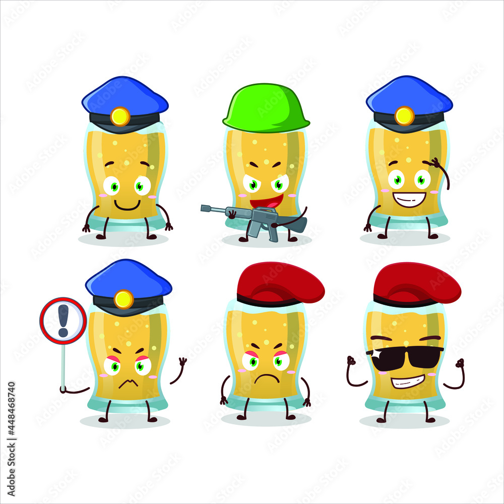 A dedicated Police officer of glass of cider mascot design style. Vector illustration A dedicated Police officer of glass of cider mascot design style. Vector illustration