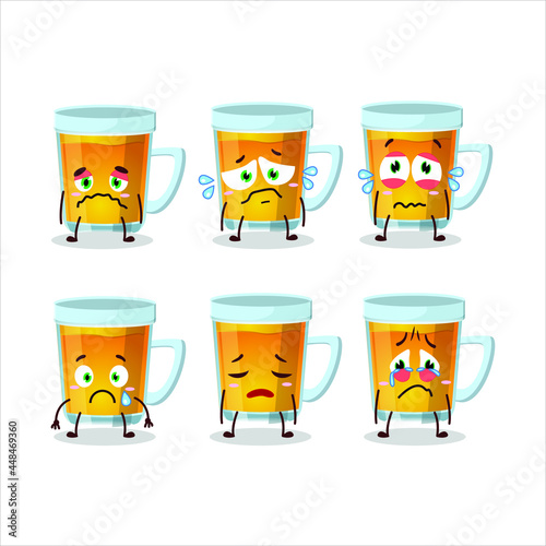 Glass of tea cartoon character with sad expression. Vector illustration