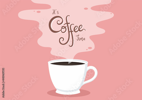 Coffee Cup Background Vector Flat Illustration With Cacao Beans, Grains and Jug. Suitable For Cold Or Hot Drinks