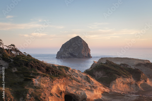 haystack rock landscape in pacific city, oregon coast