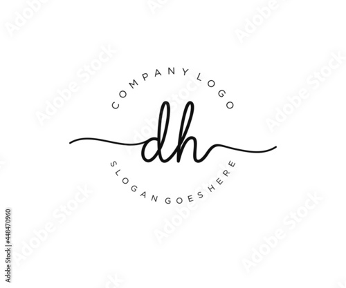 initial DH Feminine logo beauty monogram and elegant logo design, handwriting logo of initial signature, wedding, fashion, floral and botanical with creative template.