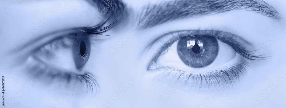 A closeup of a girl's look with beautiful brown eyes - Side and front view A closeup of a girl's look with beautiful brown eyes - Side and front view