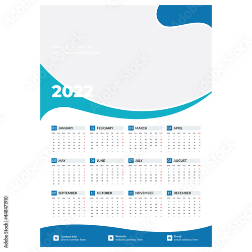 Blue Wave One Page Wall Calendar 2022 photo