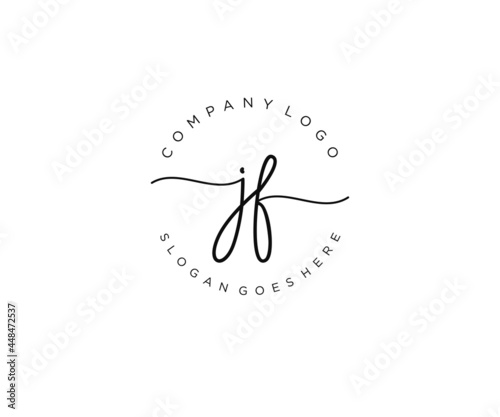 initial JF Feminine logo beauty monogram and elegant logo design, handwriting logo of initial signature, wedding, fashion, floral and botanical with creative template. photo