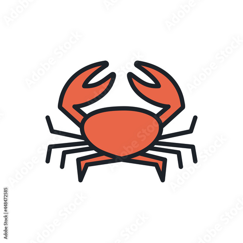Crab icon. Vector isolated linear color icon contour shape outline. Thin line. Modern glyph design. Meat products fish and sea food. Marine life