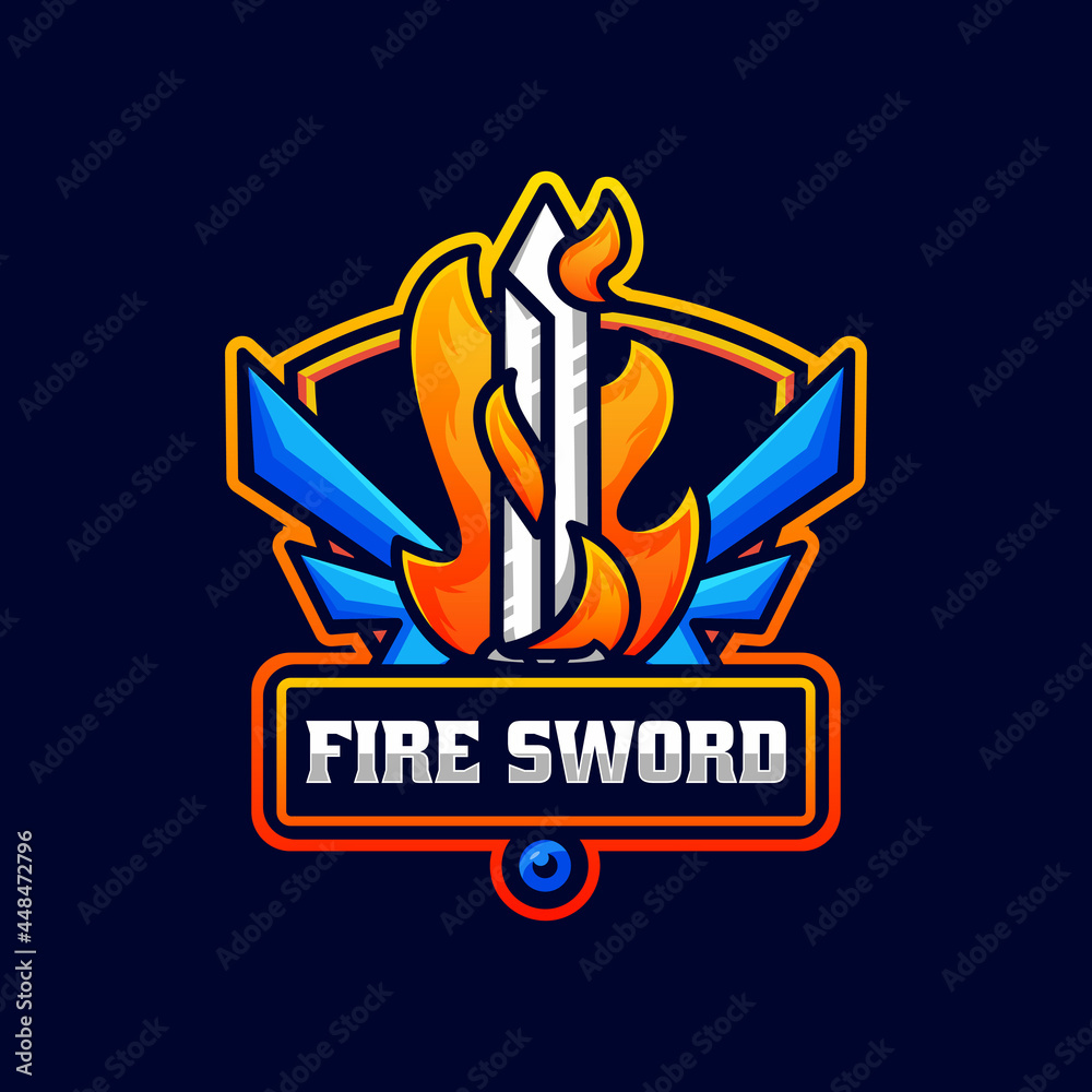 Vector Logo Illustration Fire Sword E Sport and Sport Style.